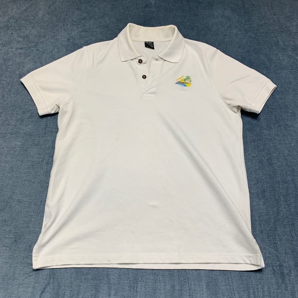 Favant Polo Shirt Men Large White Knit Hawaii Tropical Paradise Golf Performance